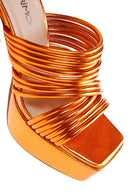 Women's Orange Metallic Platform Heeled Slippers | Derimod