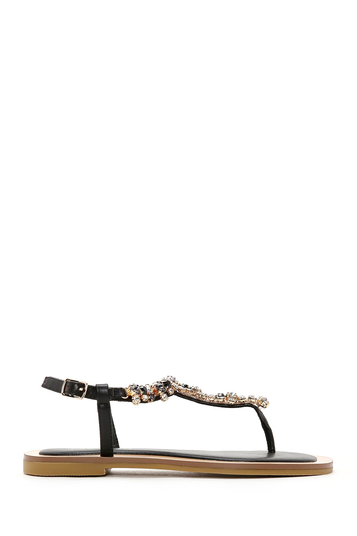 Kadın Siyah Taşlı Parmak Arası Sandalet 23SFD4435TS | Derimod