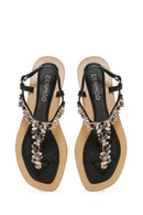 Kadın Siyah Taşlı Parmak Arası Sandalet | Derimod