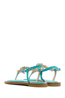 Kadın Turkuaz Taşlı Parmak Arası Sandalet | Derimod