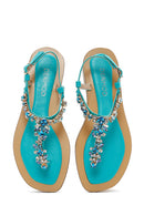 Kadın Turkuaz Taşlı Parmak Arası Sandalet | Derimod