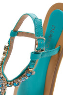 Kadın Turkuaz Taşlı Parmak Arası Sandalet | Derimod