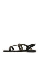 Women's Black Stone Flat Sandals | Derimod