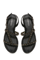 Women's Black Stone Flat Sandals | Derimod