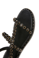 Women's Black Stone Flat Sandals | Derimod