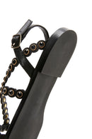 Women's Black Stone Flat Sandals | Derimod