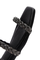 Kadın Siyah Taşlı Düz Sandalet | Derimod