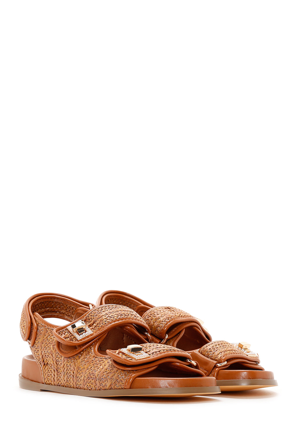 Kadın Taba Bilekten Bantlı Hasır Sandalet