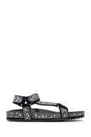 Women's Black Stone Flat Sandals | Derimod