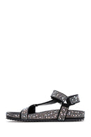 Women's Black Stone Flat Sandals | Derimod