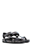Women's Black Stone Flat Sandals | Derimod