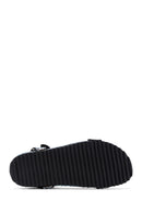 Women's Black Stone Flat Sandals | Derimod