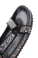 Women's Black Stone Flat Sandals | Derimod