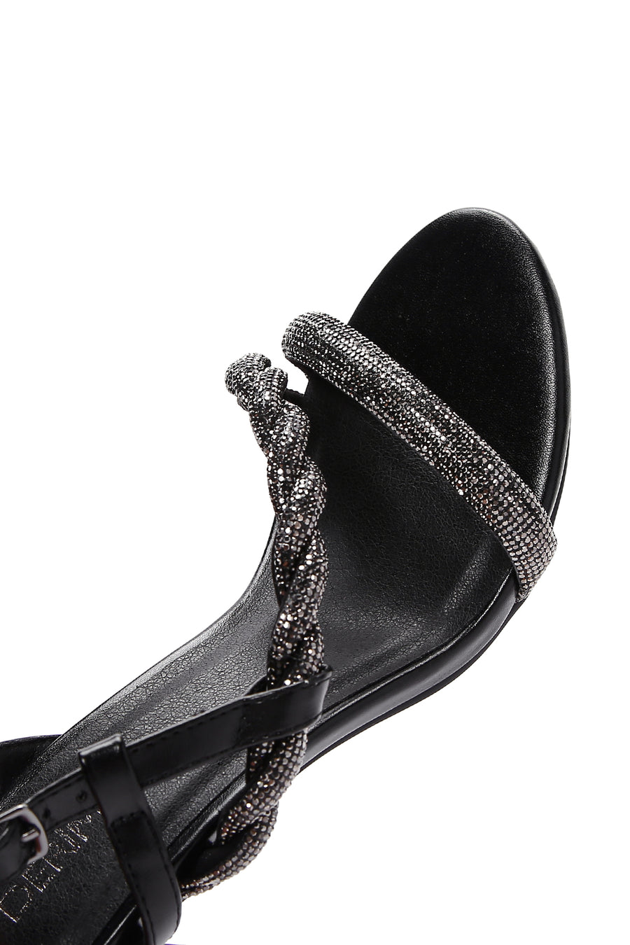 Women's Black Stone Thin Heel Sandals