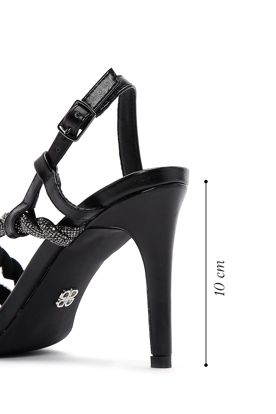 Women's Black Stone Thin Heel Sandals