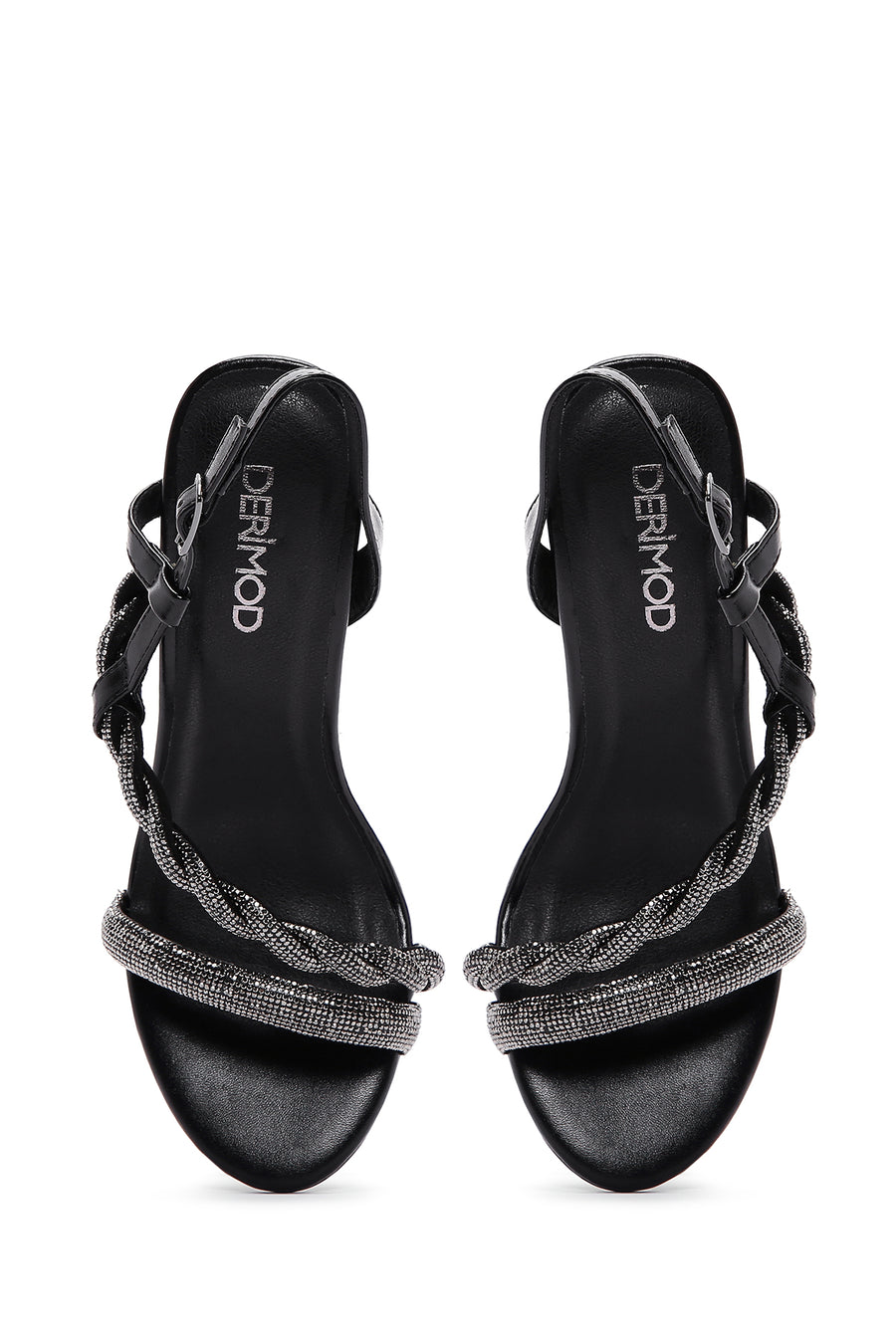 Women's Black Stone Thin Heel Sandals