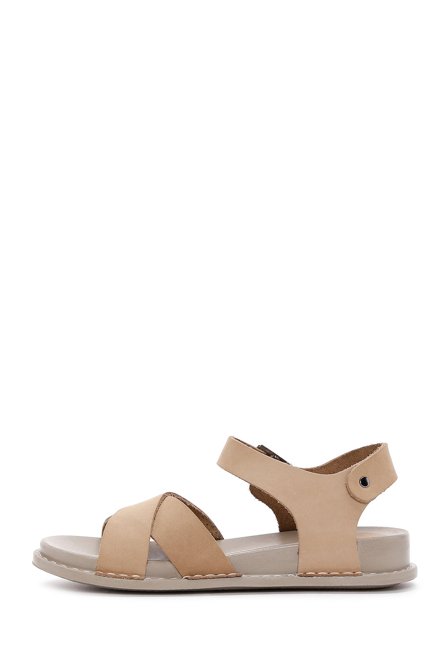 Women's Beige Nubuck Leather Comfort Sandals