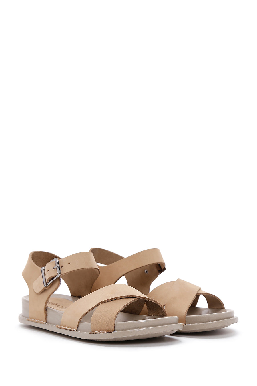 Women's Beige Nubuck Leather Comfort Sandals