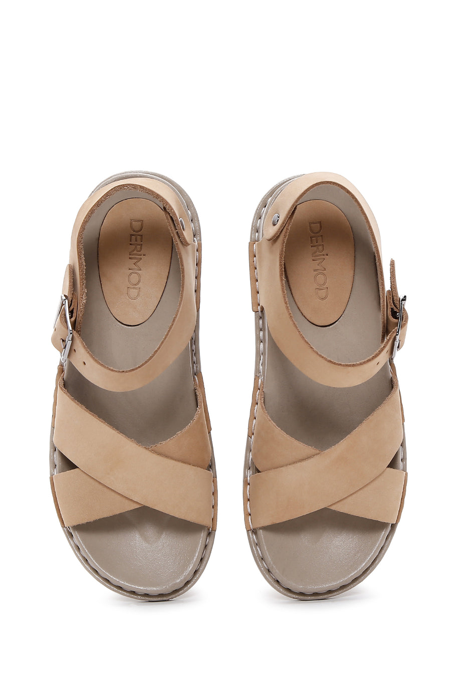 Women's Beige Nubuck Leather Comfort Sandals