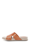 Women's Orange Metallic Leather Comfort Slippers | Derimod