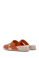 Women's Orange Metallic Leather Comfort Slippers | Derimod