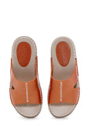 Women's Orange Metallic Leather Comfort Slippers | Derimod