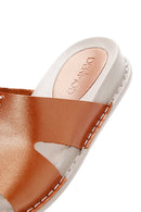 Women's Orange Metallic Leather Comfort Slippers | Derimod