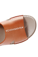 Women's Orange Metallic Leather Comfort Slippers | Derimod