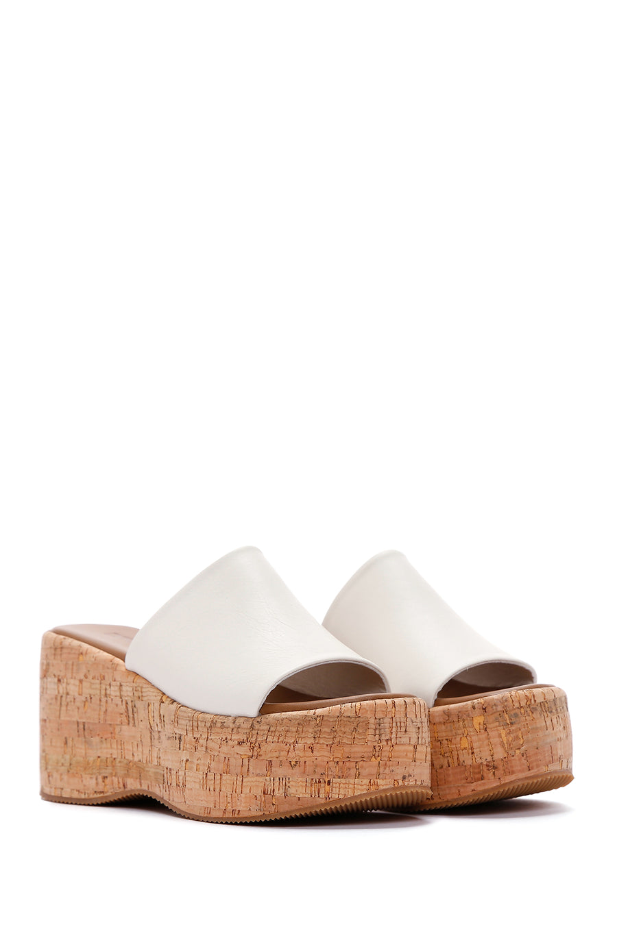 Women's Ecru Leather Wedge Heel Slippers