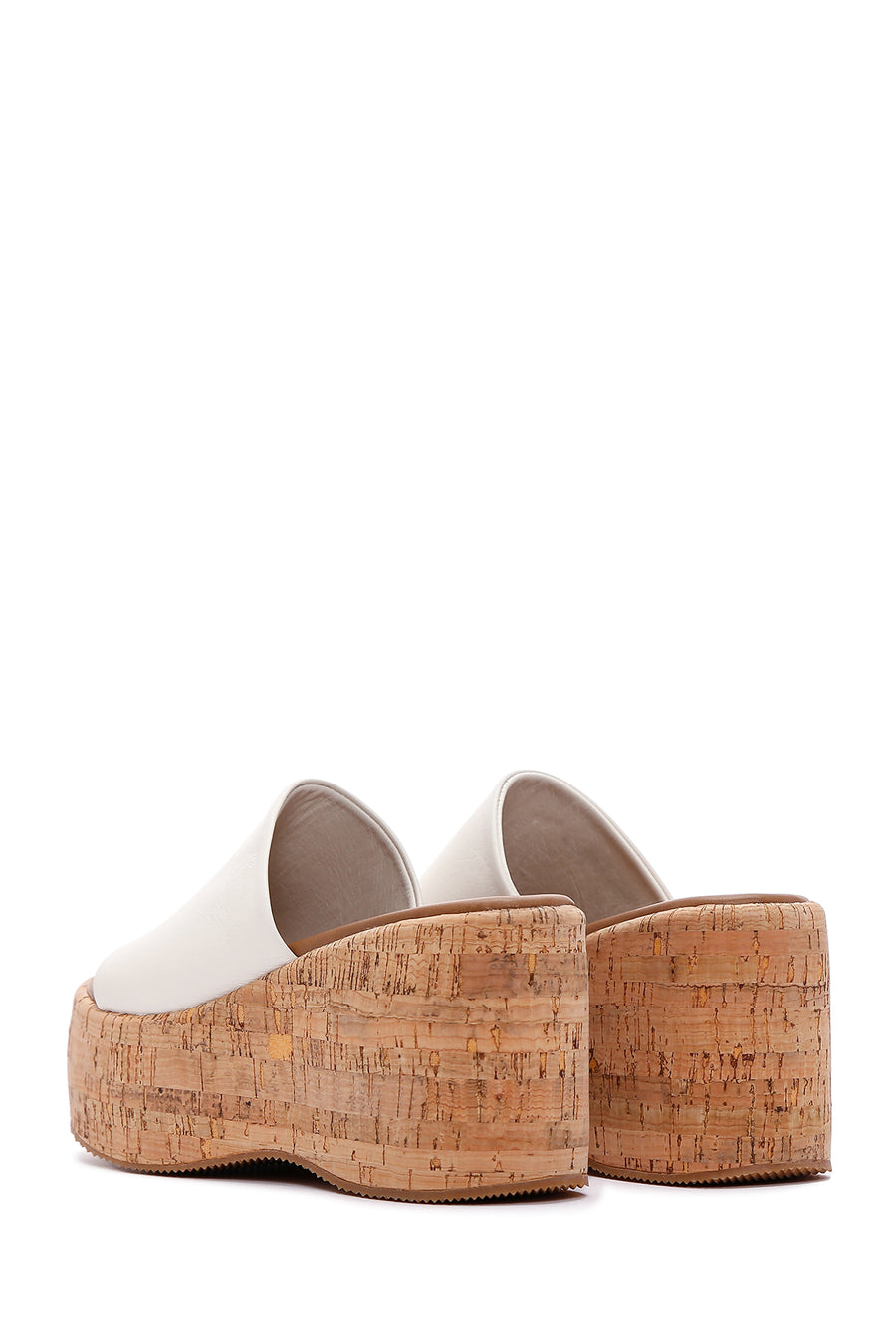 Women's Ecru Leather Wedge Heel Slippers