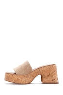 Kadın Bej Süet Deri Dolgu Topuk Plaftorm Terlik | Derimod