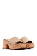 Kadın Bej Süet Deri Dolgu Topuk Plaftorm Terlik | Derimod