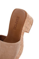 Kadın Bej Süet Deri Dolgu Topuk Plaftorm Terlik | Derimod