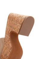 Kadın Bej Süet Deri Dolgu Topuk Plaftorm Terlik | Derimod