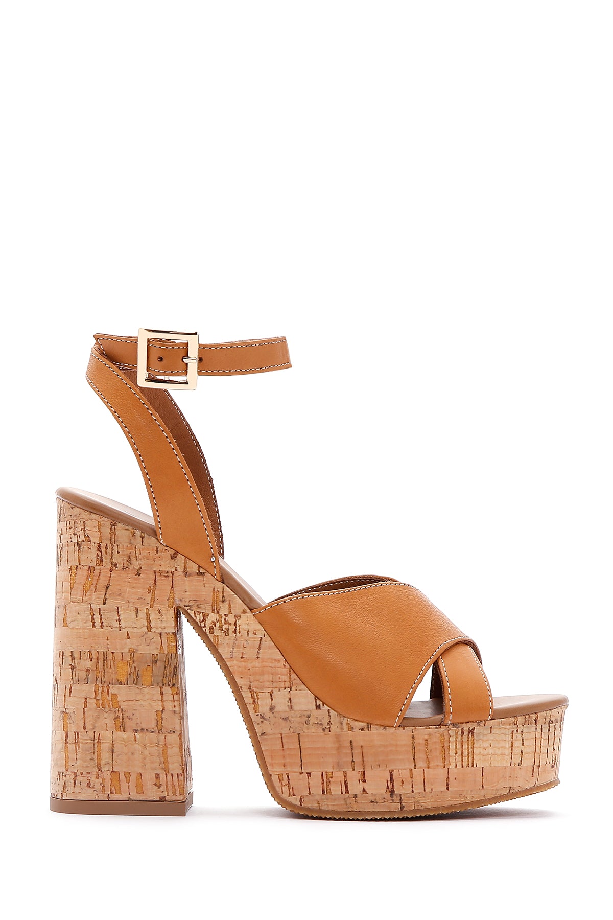 Kadın Taba Deri Platform Topuklu Sandalet 23SFD550318 | Derimod