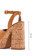 Kadın Taba Deri Platform Topuklu Sandalet | Derimod