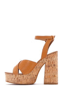 Kadın Taba Deri Platform Topuklu Sandalet | Derimod