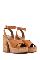 Kadın Taba Deri Platform Topuklu Sandalet | Derimod