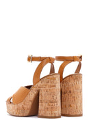 Kadın Taba Deri Platform Topuklu Sandalet | Derimod