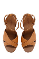 Kadın Taba Deri Platform Topuklu Sandalet | Derimod