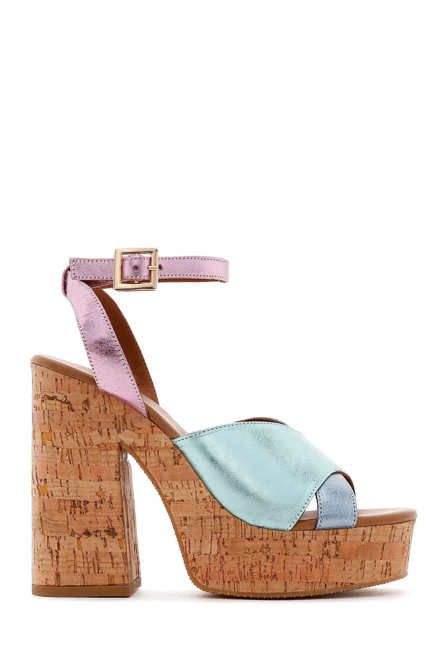 Women's Multicolored Leather Platform Thick Heeled Sandals 23SFD550332 | Derimod