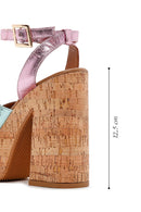 Women's Multicolored Leather Platform Thick Heeled Sandals | Derimod