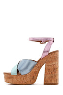 Women's Multicolored Leather Platform Thick Heeled Sandals | Derimod