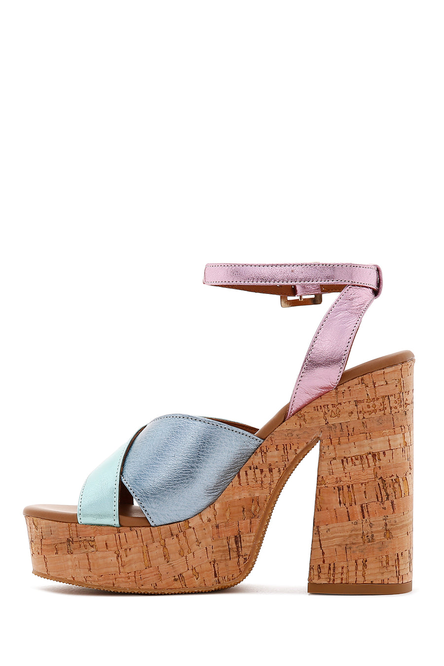 Women's Multicolored Leather Platform Thick Heeled Sandals