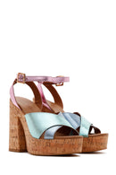 Women's Multicolored Leather Platform Thick Heeled Sandals | Derimod