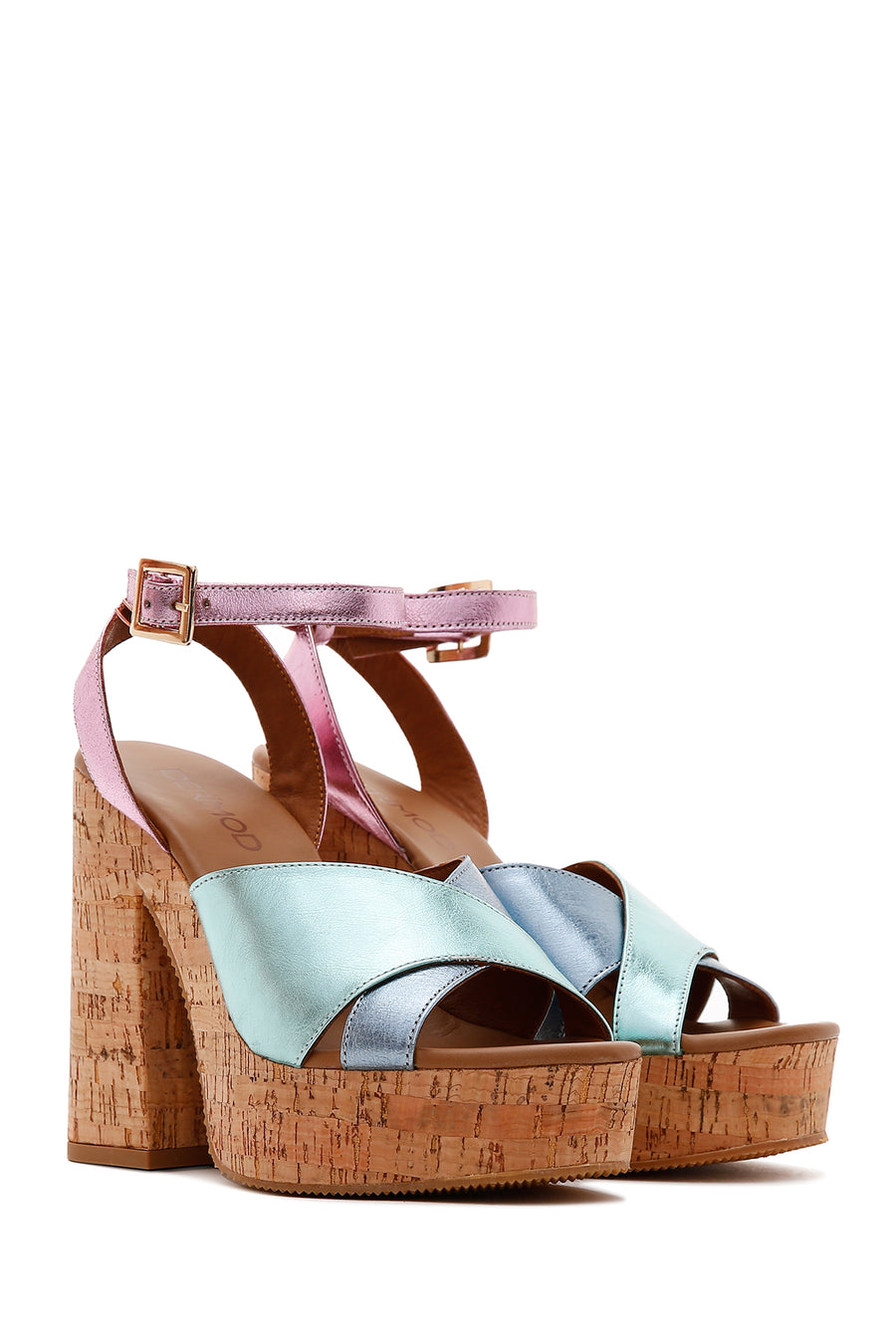 Women's Multicolored Leather Platform Thick Heeled Sandals