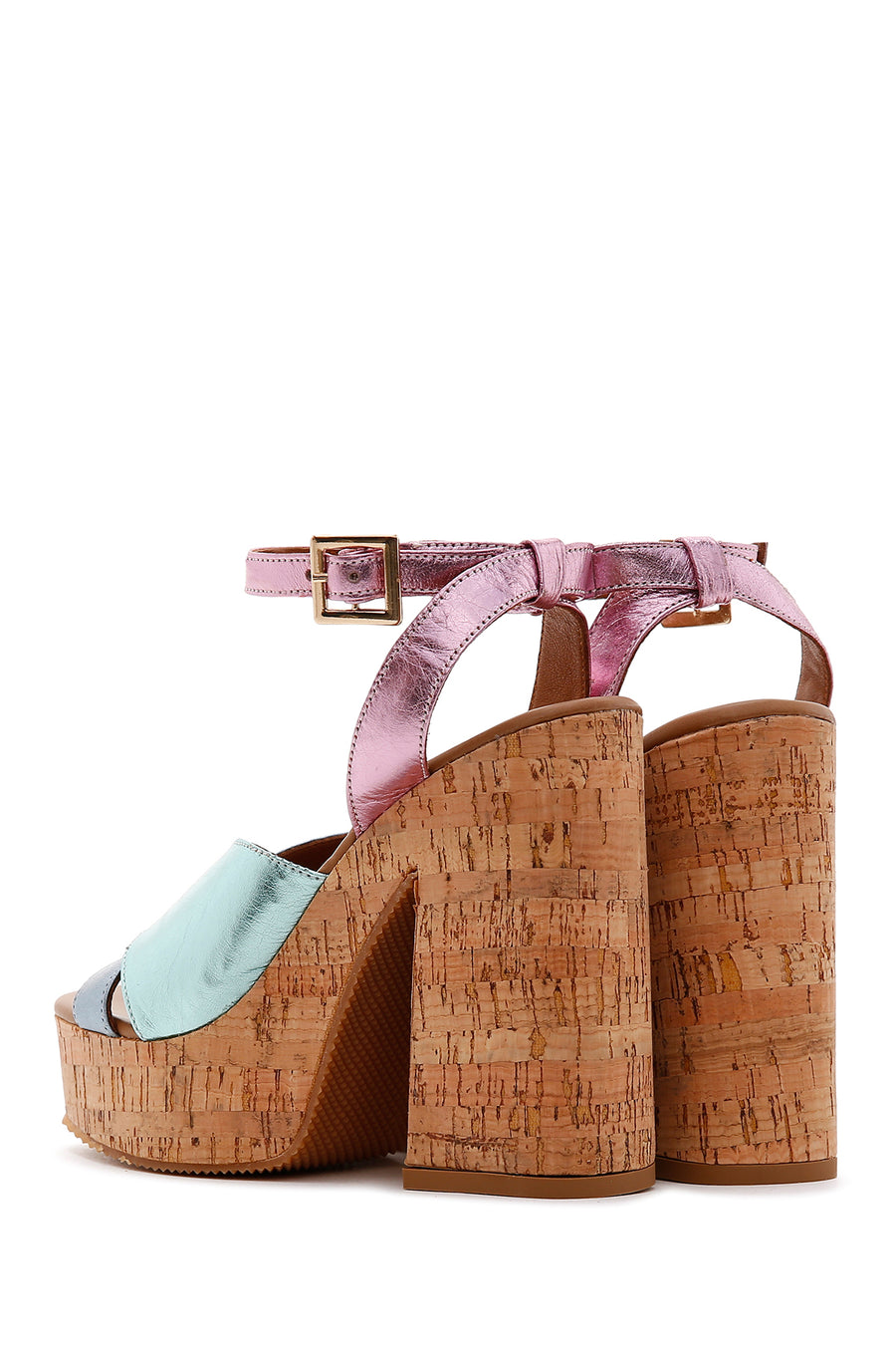 Women's Multicolored Leather Platform Thick Heeled Sandals