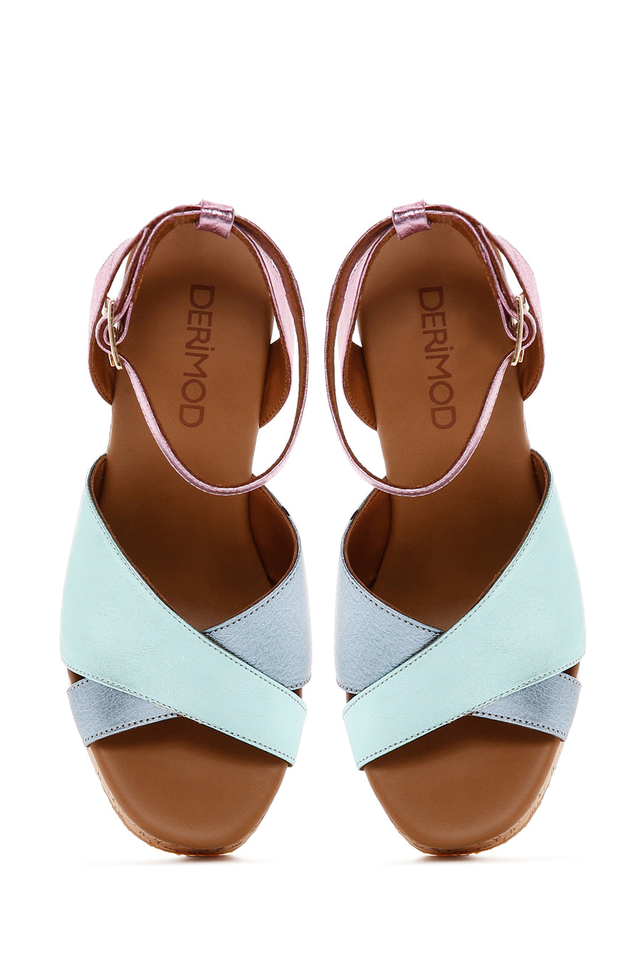 Women's Multicolored Leather Platform Thick Heeled Sandals