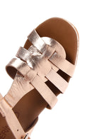 Kadın Pembe Altın Deri Platform Topuklu Sandalet | Derimod