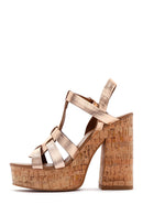 Kadın Pembe Altın Deri Platform Topuklu Sandalet | Derimod